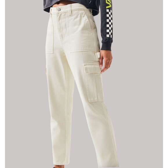 PacSun Denim - PacSun‎ Off White Carpenter Painter Cargo Pants Jeans Dad Size 28 Tapered Cotton